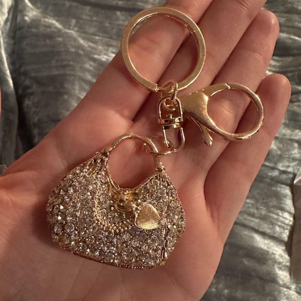 Purse Charm Keychain Accessory Moveable Handle Rhinestone NEW - Picture 3 of 3
